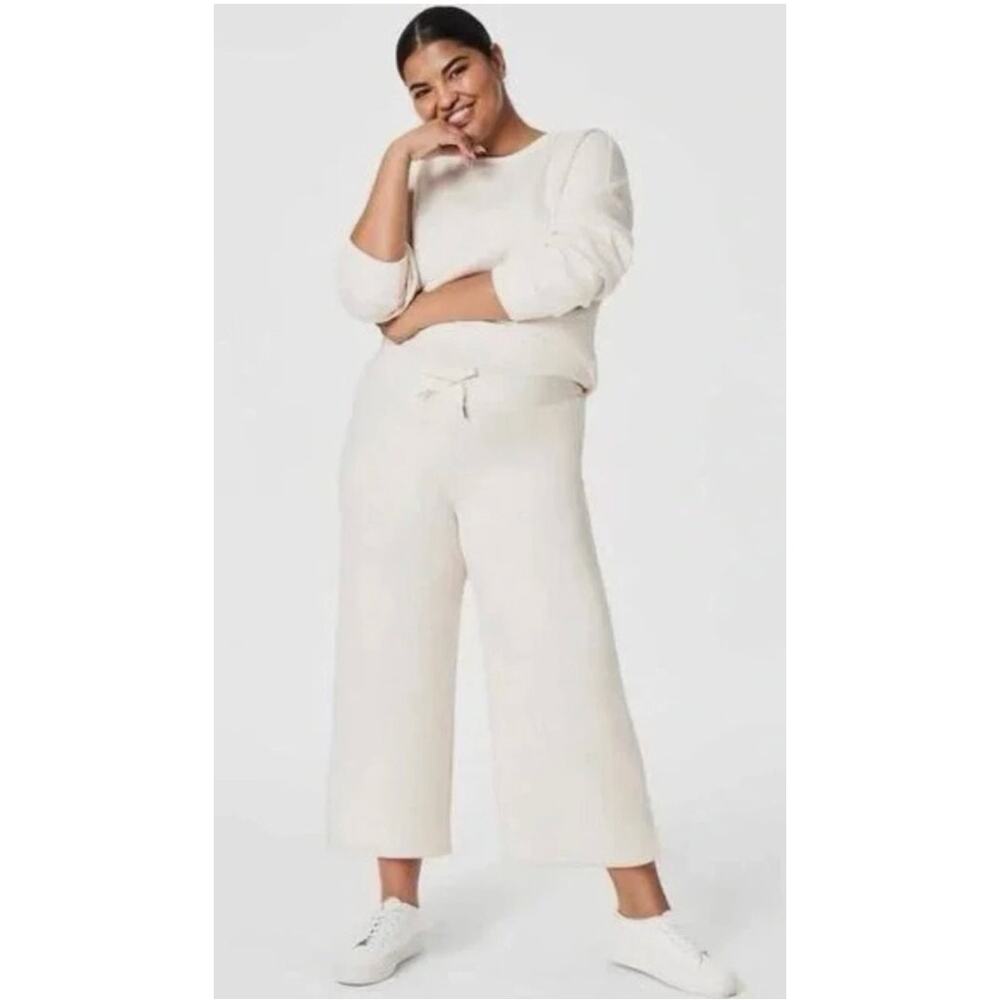 Spanx NEW AirEssentials Cropped Wide Leg Oatmeal Heather Sweatpants, XL